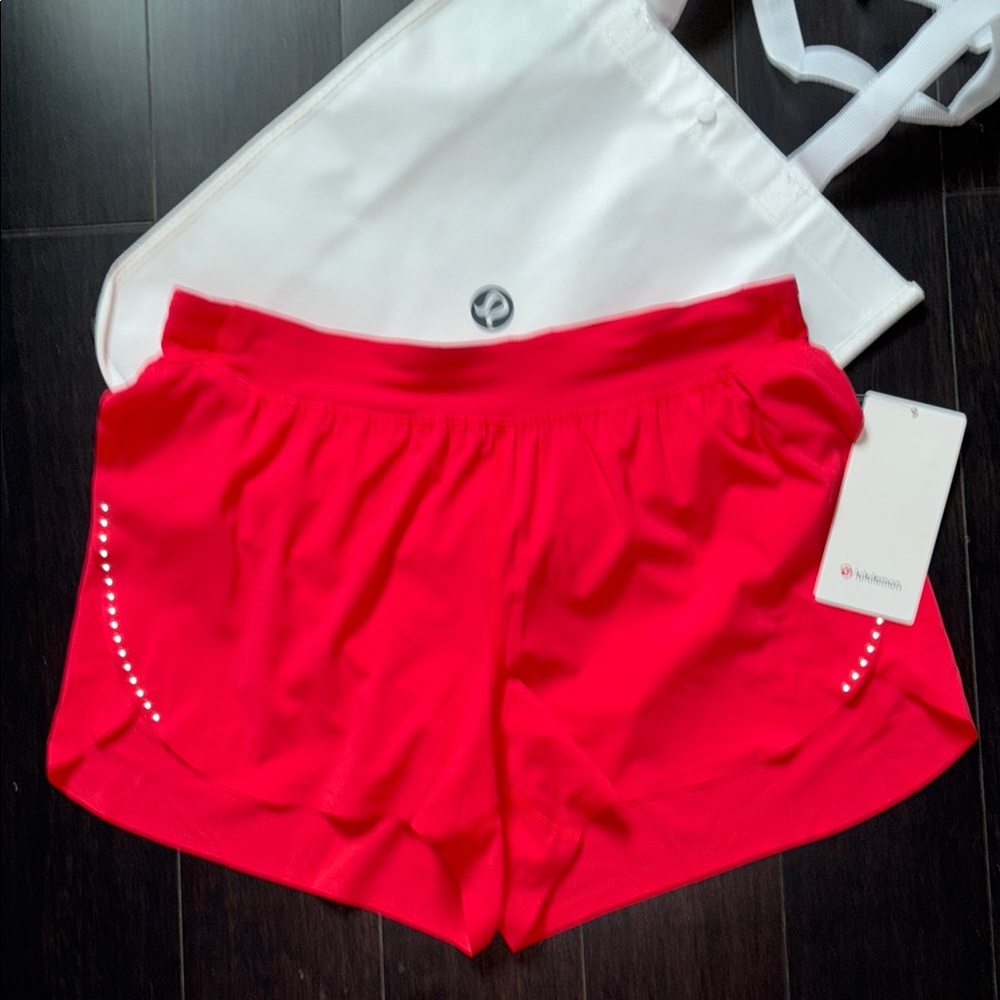 LULULEMON FAST AND FREE HR SPLIT SHORTS 3” in RED GLOW SZ L NWT